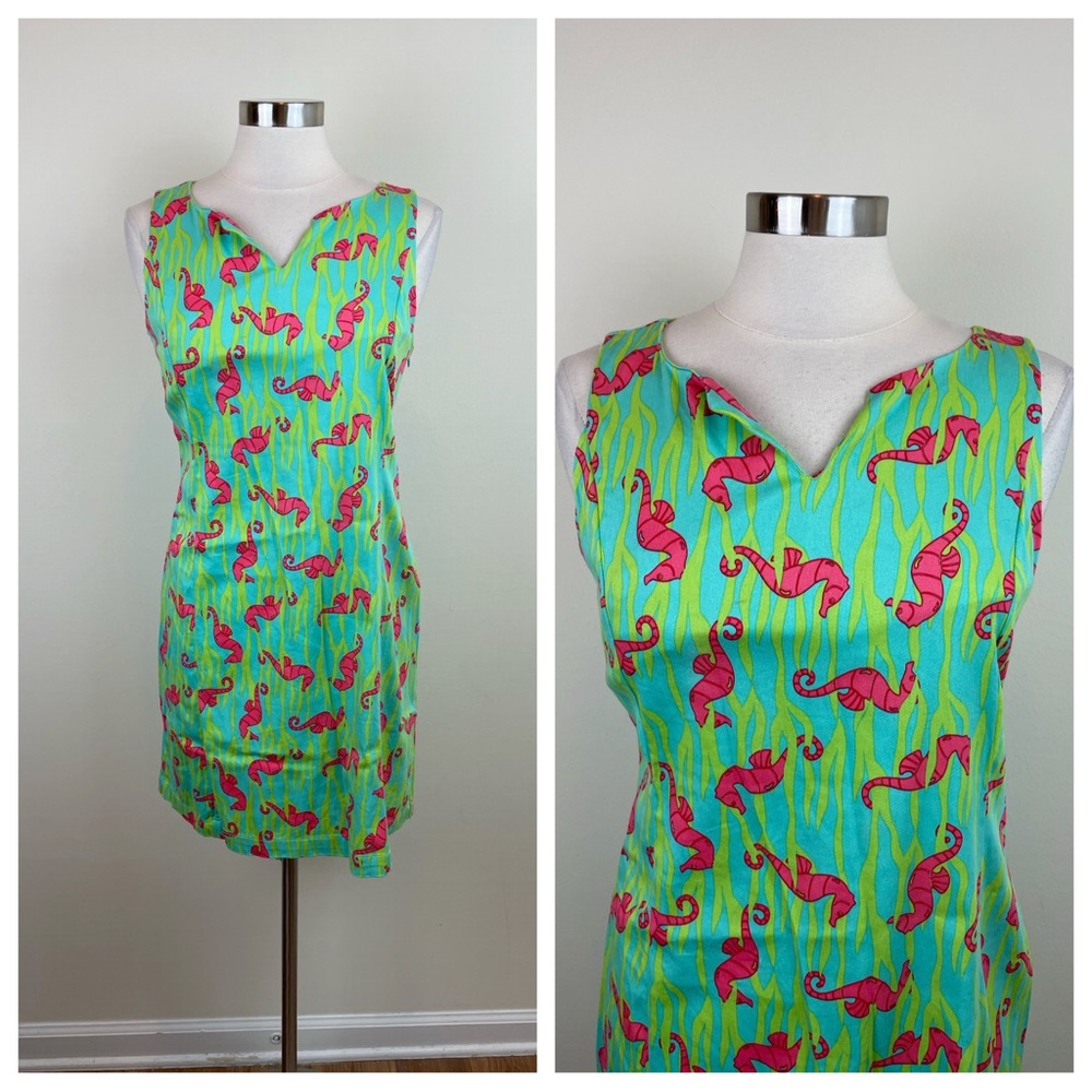 Haley & The Hound Red Green Seahorse Underwater Tropical Preppy Dress Women 6